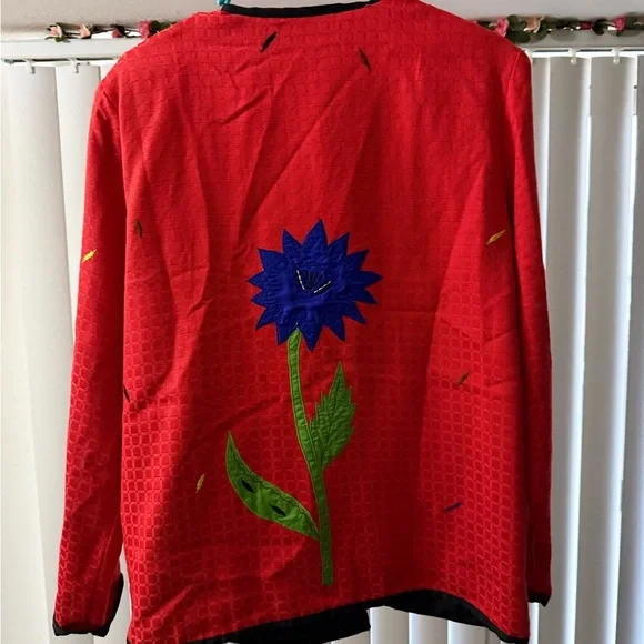 Vintage Allure Red embroidered jacket floral appliqués Toggle Closure Size Med - Picture 7 of 7